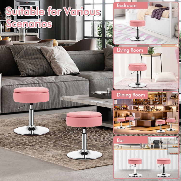 Adjustable 360° Swivel Storage Vanity Stool with Removable Tray-PinkCostway Gallery View 3 of 10